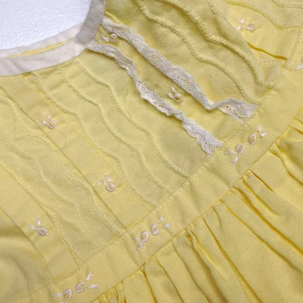 Vintage Handmade Dress Baby Girls Size 6-9m Yellow Embroidered Sundress
